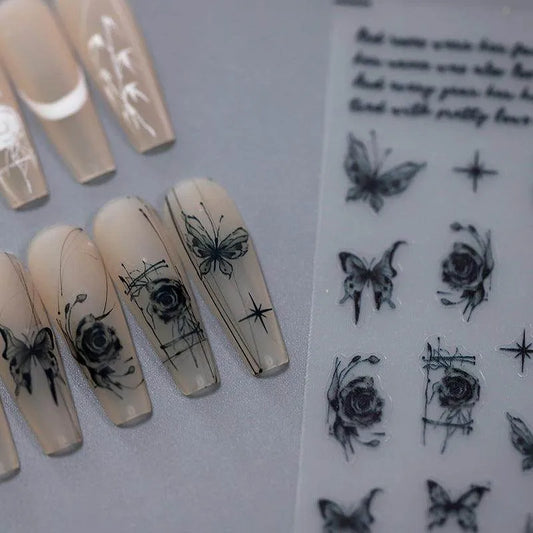 Butterfly Nail Art Stickers 3D Adhesive Slider Butterfly Rose Sticker Decals MN319