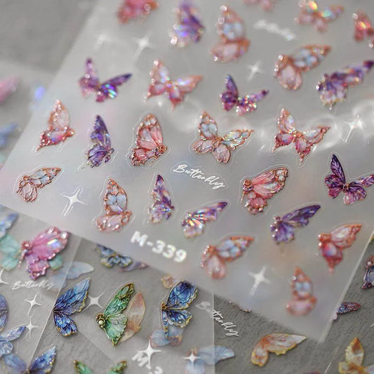 Butterfly Nail Art Stickers 3D Adhesive Slider Colorful Butterfly Wings Sticker Decals M339