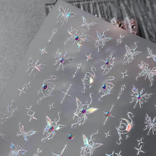 Butterfly Nail Art Stickers Adhesive Slider Butterfly With Rhinestone Sticker Decals TL050