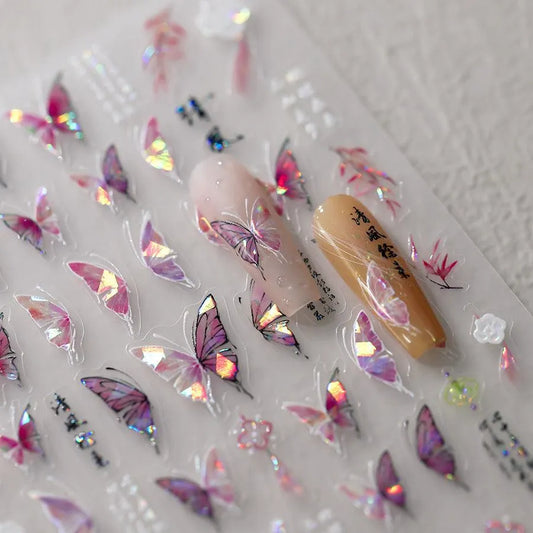 Butterfly Nail Art Stickers Adhesive Slider Metal Colors Butterfly Embossed Sticker Decals M311