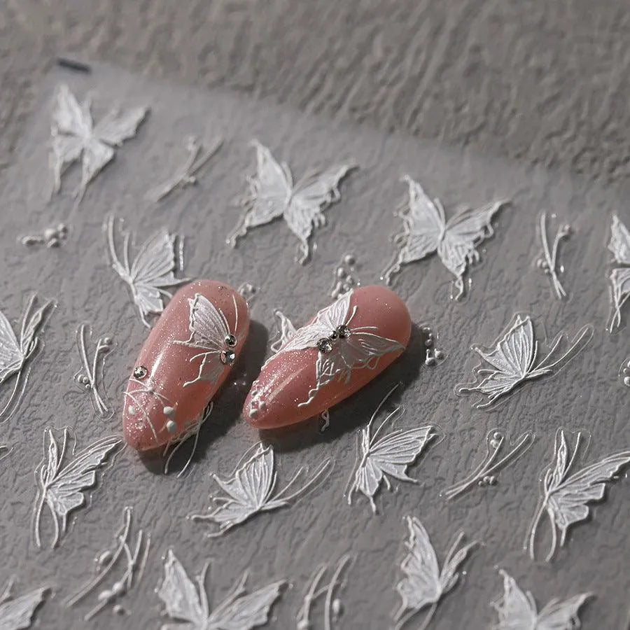 Butterfly Nail Stickers White Butterfly Wings 3D Adhesive Sticker Nail Decals TS3609