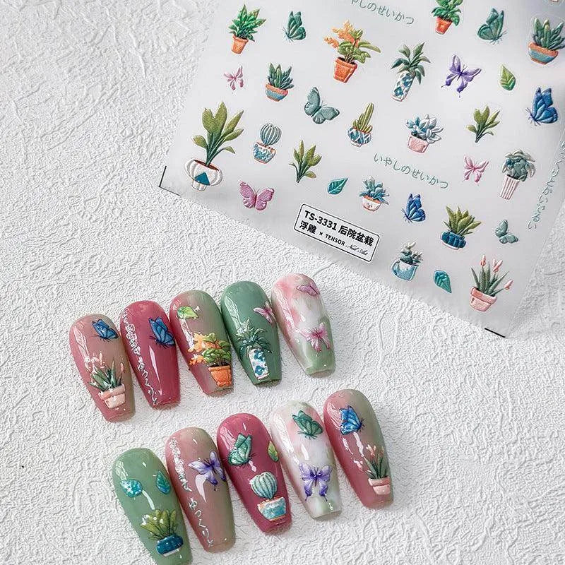 Cacti Nail Art Stickers Adhesive Slider Embossed Cactus Sticker Decals