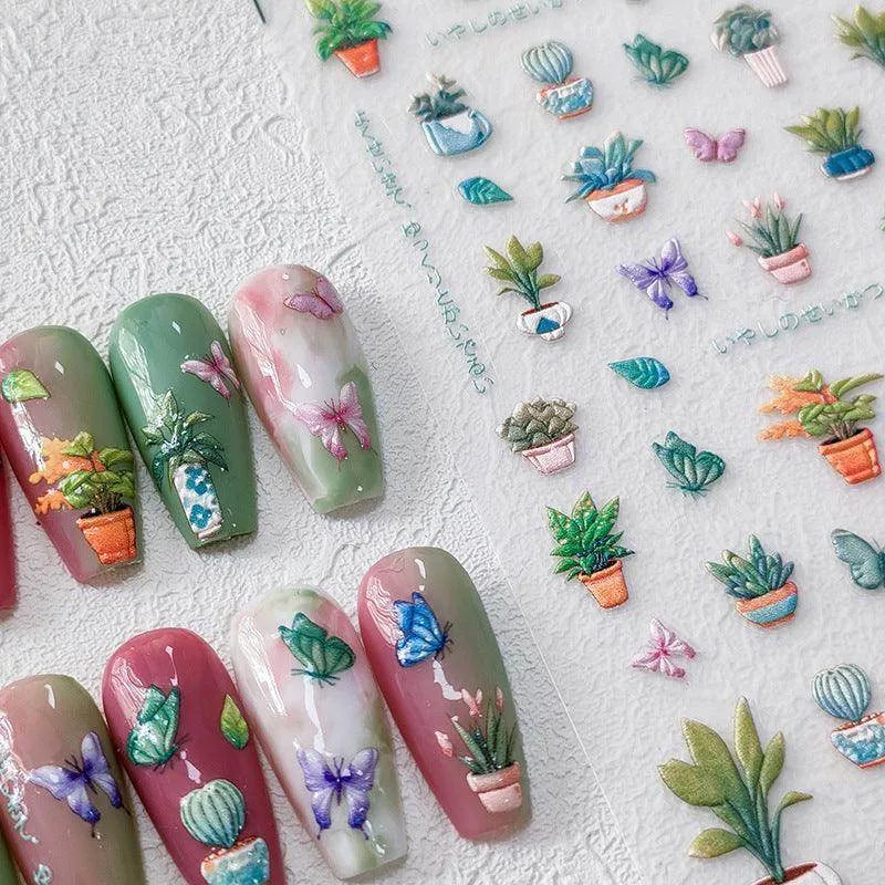 Cacti Nail Art Stickers Adhesive Slider Embossed Cactus Sticker Decals