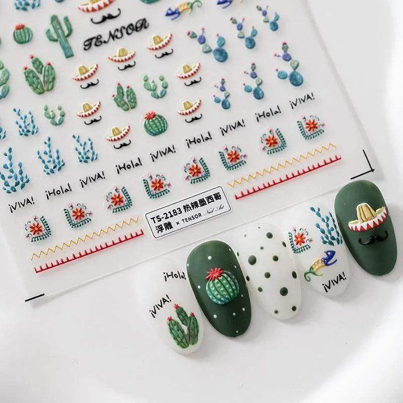 Cactus Nail Art Stickers Adhesive Slider Cacti Plant Sticker Decals TS2183