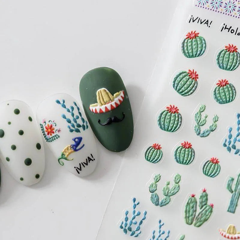 Cactus Nail Art Stickers Adhesive Slider Cacti Plant Sticker Decals TS2183