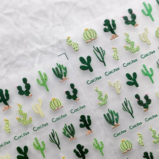 Cactus Nail Art Stickers Adhesive Sliders Flower Embossed Sticker Decals TS2839