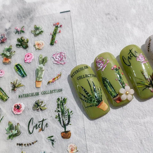 Cactus Nail Art Stickers Aloe Vera Leaf Adhesive Sticker Decals TS1839