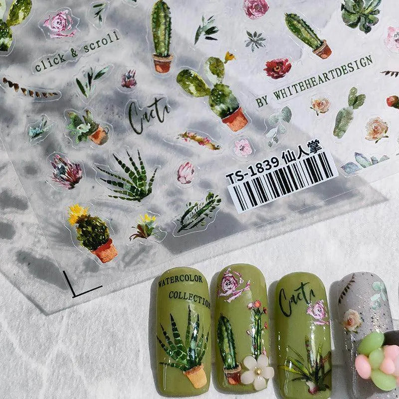 Cactus Nail Art Stickers Aloe Vera Leaf Adhesive Sticker Decals TS1839