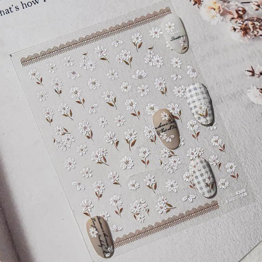 Camellia Flower Nail Art Stickers Adhesive Embossed Sticker Decals