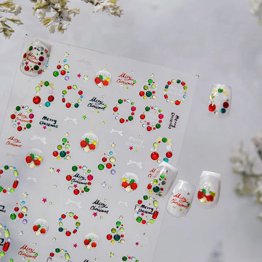 Candy Color Christmas Nail Stickers - Xmas Tree Ball Jelly Nail Decals