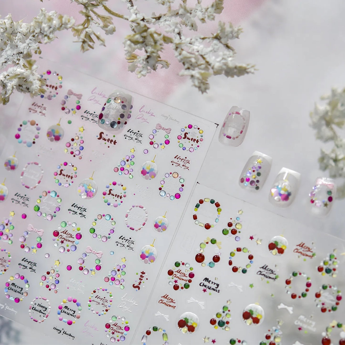 Candy Color Christmas Nail Stickers - Xmas Tree Ball Jelly Nail Decals