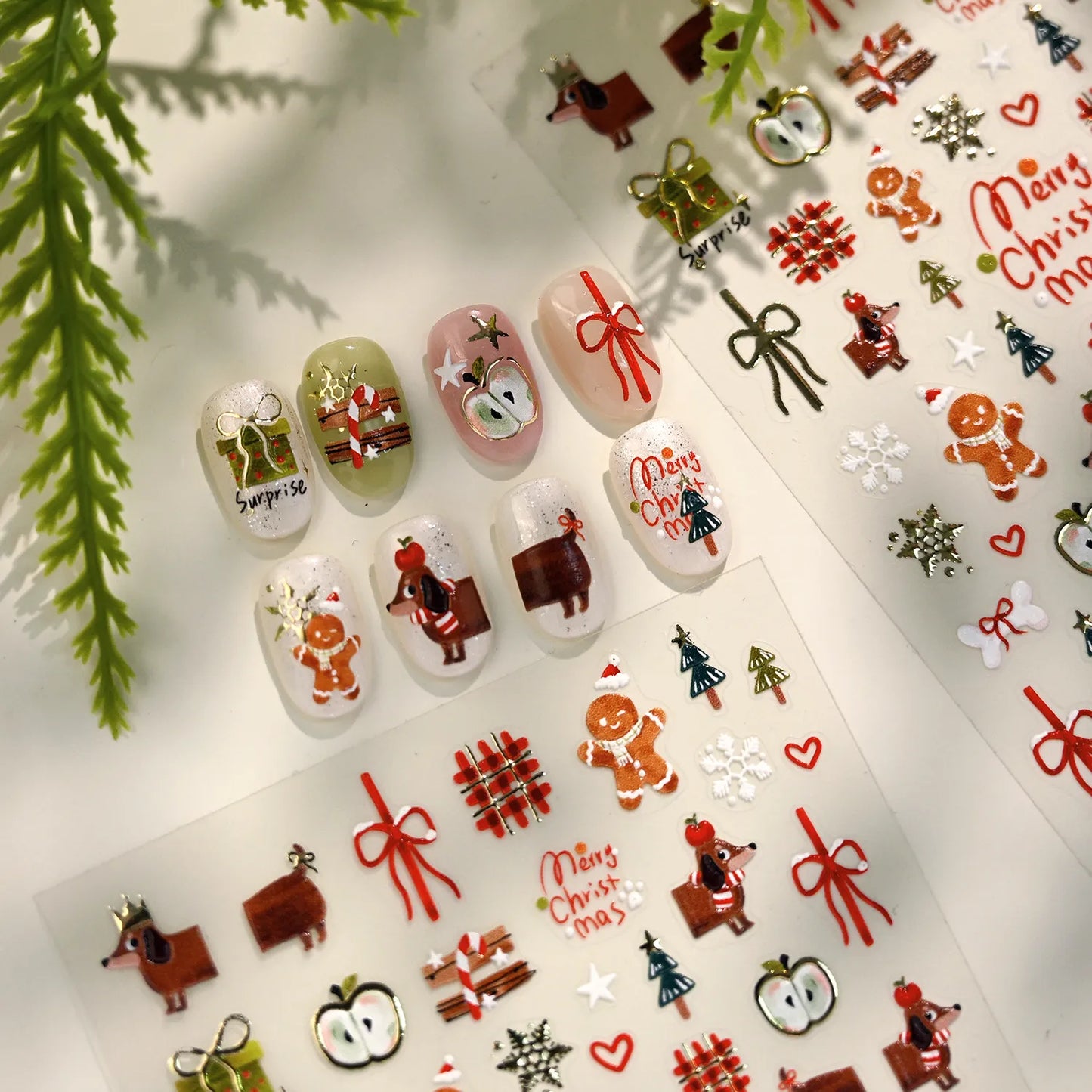 Cartoon Christmas Bear Dog Nail Art Stickers - Cute Snowman Xmas Tree Snowflake Decals TS4197