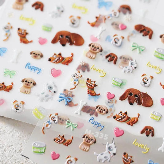 Cartoon Dog Nail Art Stickers Adhesive Embossed Puppy Dogs Sticker Decals TS3659