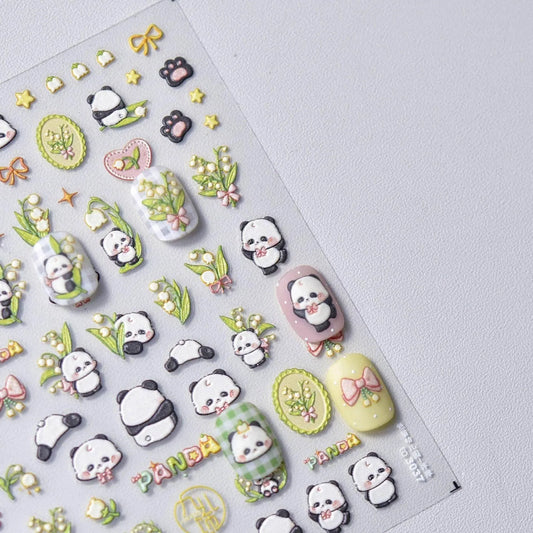 Cartoon Frog Nail Art Stickers Adhesive Embossed Bear Panda Sticker Decals to3004