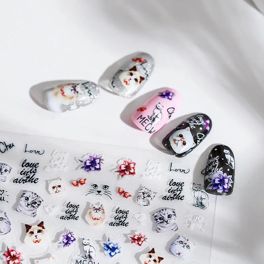 Cartoon Nail Art Stickers Adhesive Slider Lovely Cat Sticker Decals