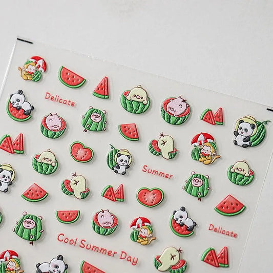 Cartoon Panda Nail Art Stickers Adhesive Slider Summer Watermelon Fruit Sticker Decals TS3020