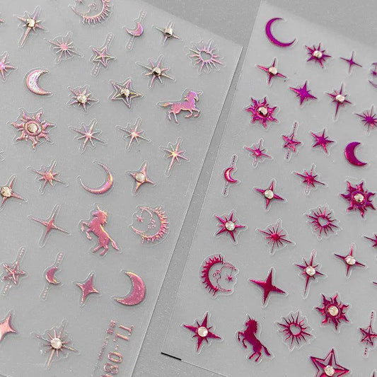 Celestial Body Nail Art Stickers Star Moon Sun With Rhinestones Adhesive Sticker Decals TL080