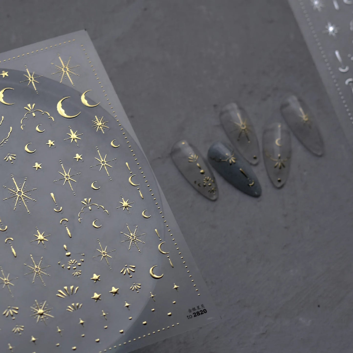 Celestial Star Moon Nail Stickers - Gold & Silver Minimalist Nail Art Decals to2820