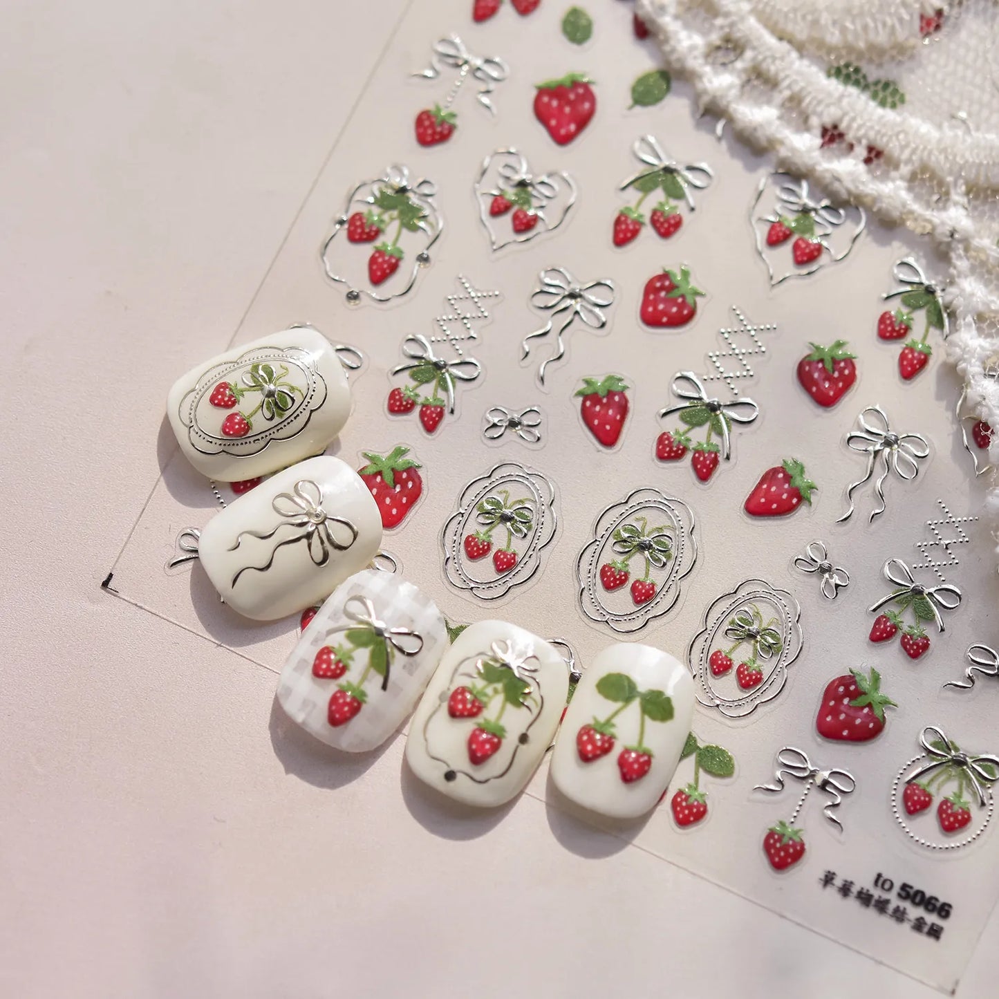 Cherry Nail Art Stickers Embossed Srawberry Sticker Decals to5068