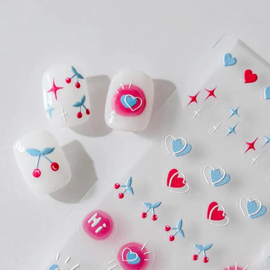 Cherry Nail Art Stickers Adhesive Heart Star Sticker Decals TS2177