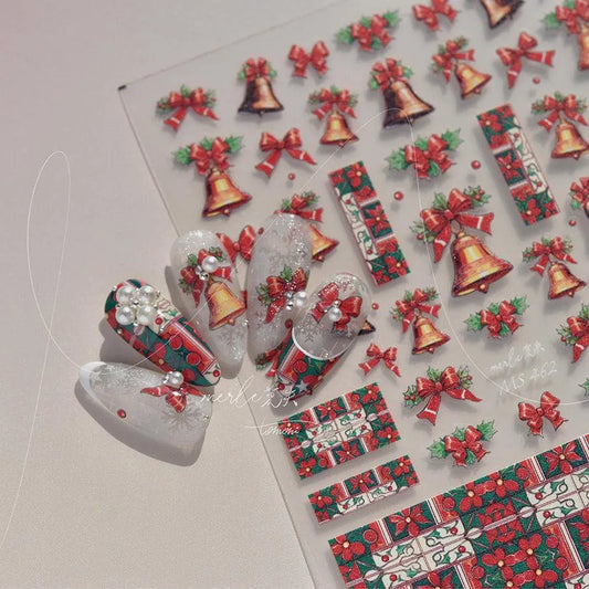 Christmas Bell Nail Art Stickers Adhesive Embossed Bow Knot Sticker Decals MS462