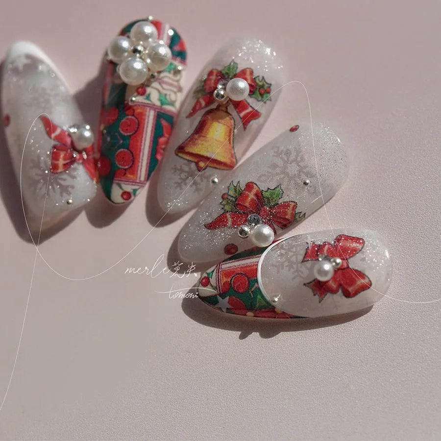 Christmas Bell Nail Art Stickers Adhesive Embossed Bow Knot Sticker Decals MS462