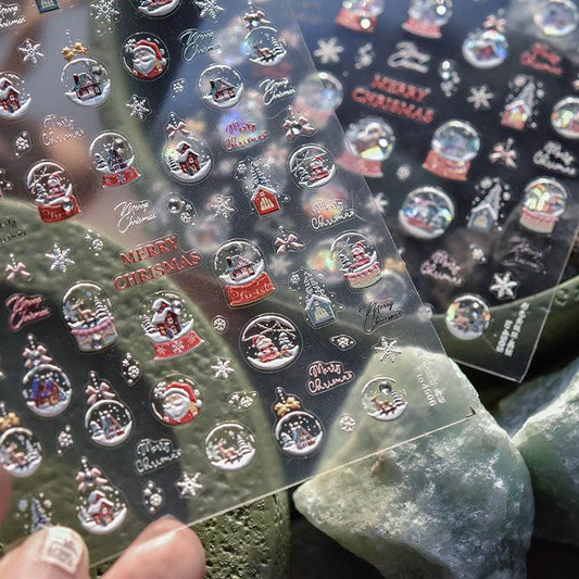 Christmas Crystal Balls Nail Art Stickers Xmas Snowflake Adhesive Embossed Sticker Decals to4505
