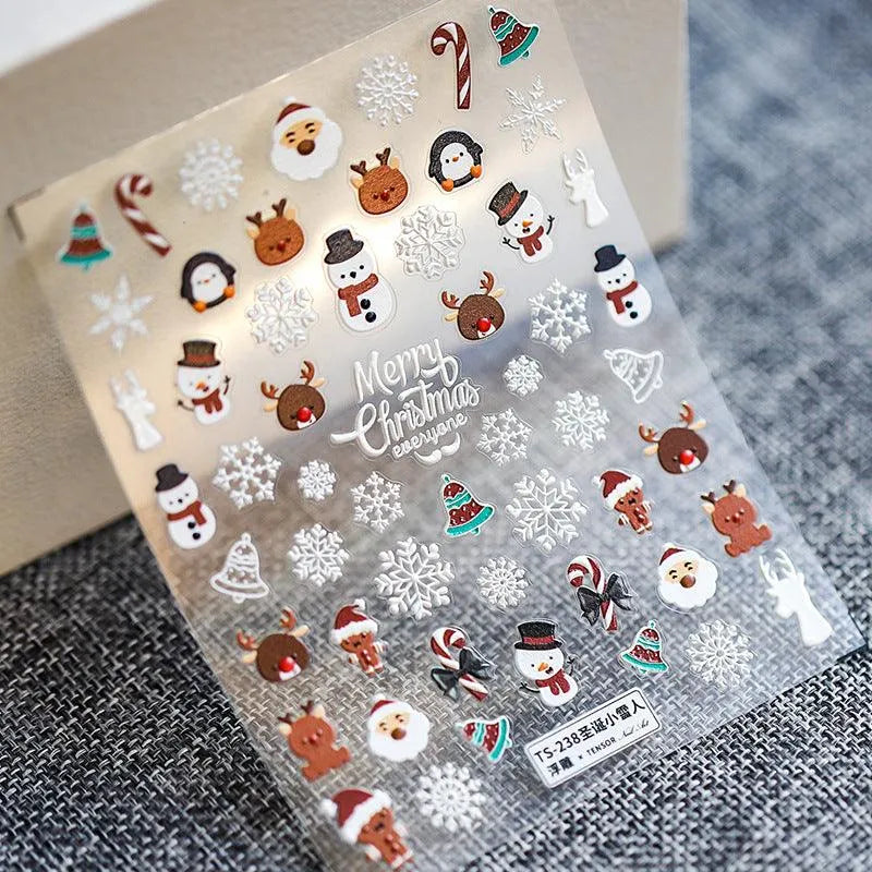 Christmas Nail Art Stickers Adhesive Slider Snowflake Snowman Sticker Decals TS238