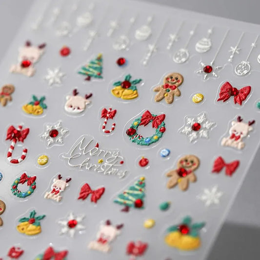 Christmas Nail Art Stickers Adhesive Sliders Christmas Tree Bells Embossed Sticker Decals TL064