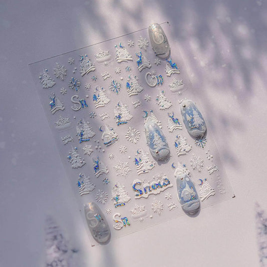 Christmas Snow House Nail Art Stickers Snowflakes Snow Xmas Tree Adhesive Embossed Sticker Decals to4647