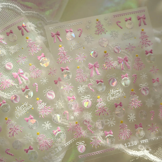 Christmas Snowflake Bow Nail Art Stickers M1238