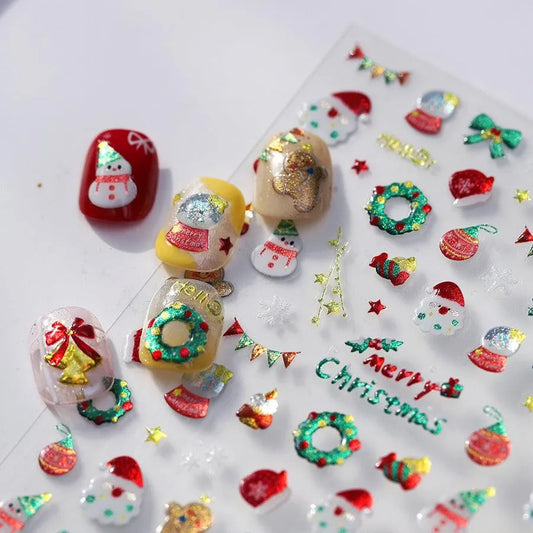 Christmas Tree Nail Art Stickers Adhesive Embossed Snowflake Sticker Decals M741