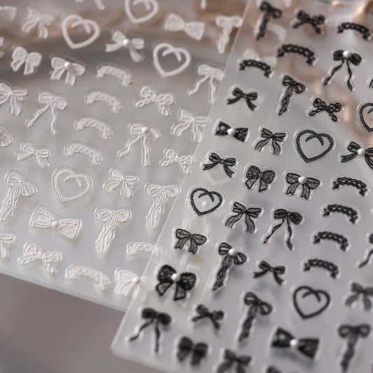Colorful Bow Heart Nail Art Stickers Adhesive Embossed Neon Bow Knot Sticker Decals TL157