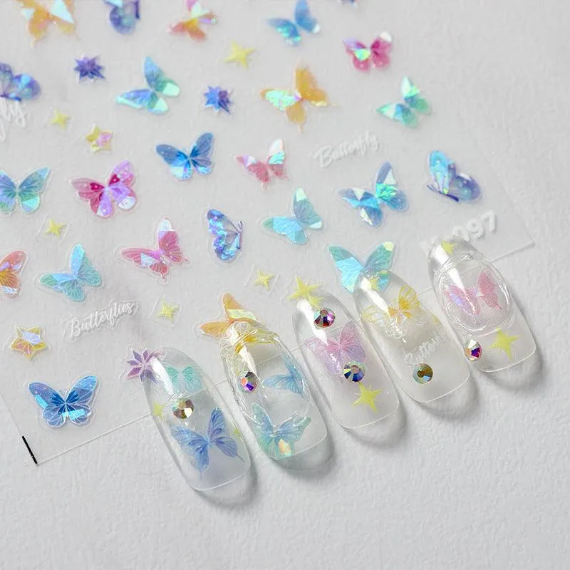 Colorful Butterfly Nail Art Stickers Adhesive Laser Butterfly Sticker Decals M094