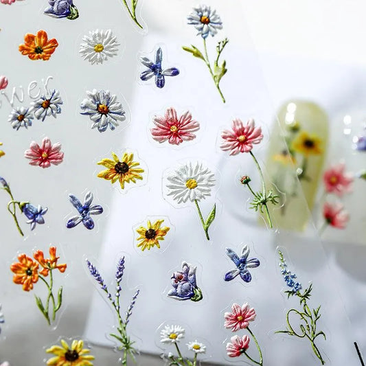 Colorful Flowers Nail Art Stickers Adhesive Daisy Sunflower Floral Sticker Decals TS1474