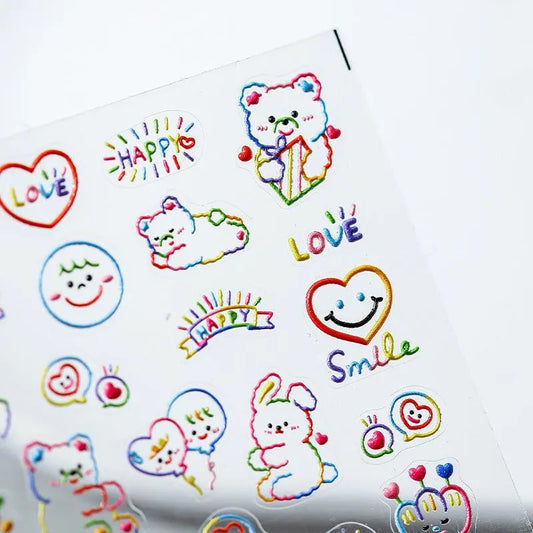 Colorful Graffiti Cartoon Nail Art Stickers Bear Rainbow Adhesive Sticker Decals TS1233