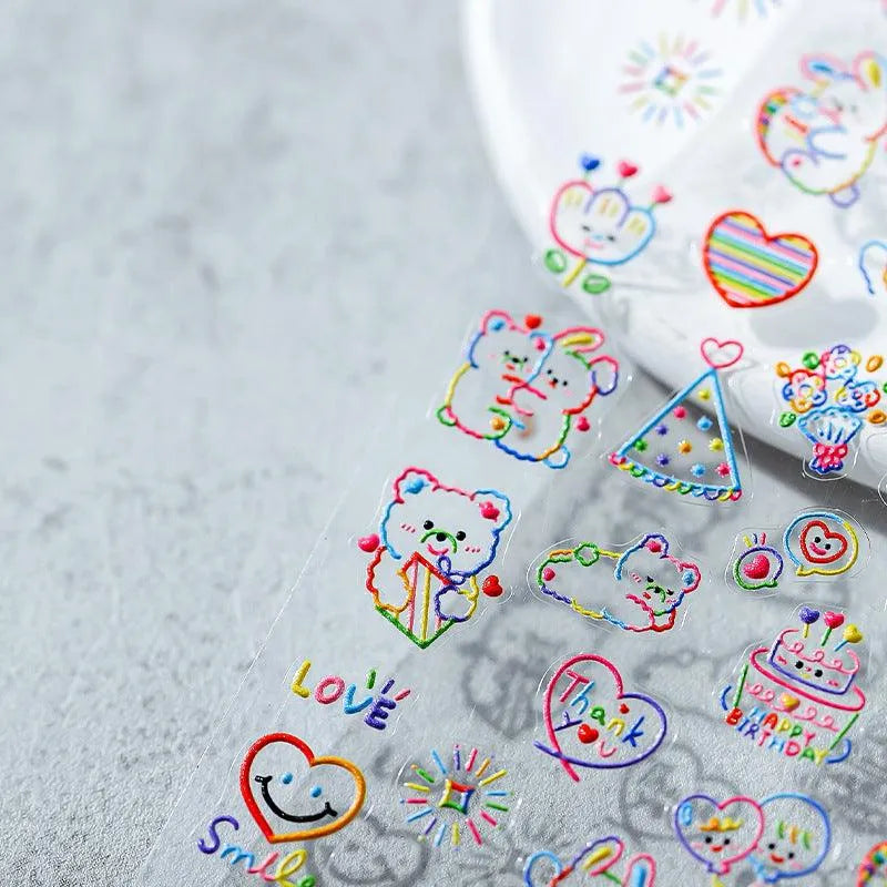 Colorful Graffiti Cartoon Nail Art Stickers Bear Rainbow Adhesive Sticker Decals TS1233