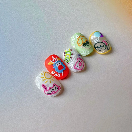 Colorful Graffiti Nail Art Stickers Adhesive Embossed Smile Face Sticker Decals to1740