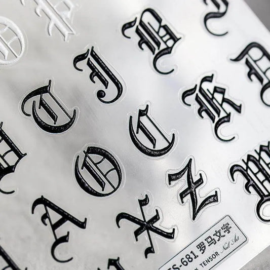 Colorful Initials Nail Art Stickers Adhesive Embossed Alphabet Sticker Decals TS681