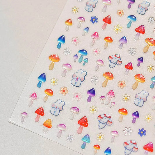 Colorful Mushroom Nail Art Stickers Fantasy Forest Adhesive Jelly Sticker Decals to3972