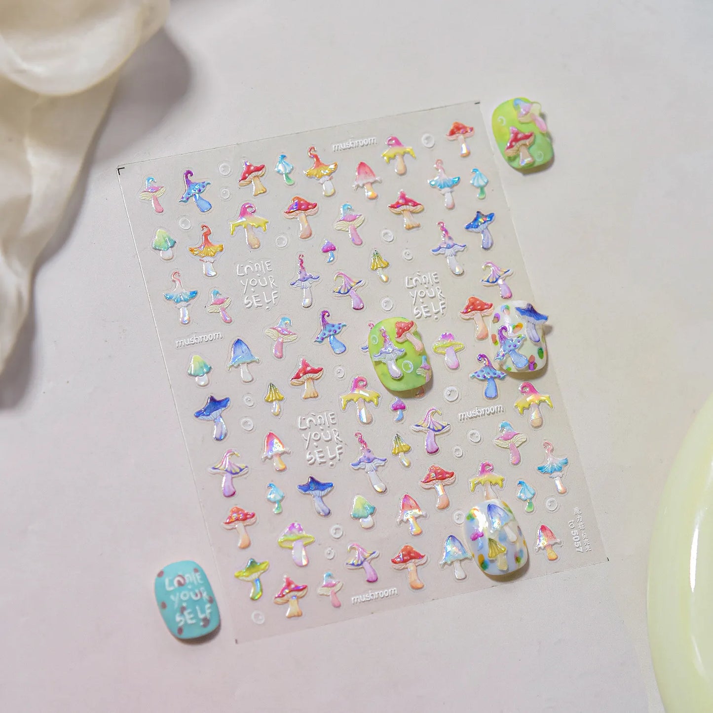 Colorful Mushroom Nail Art Stickers Fantasy Forest Adhesive Jelly Sticker Decals to3972
