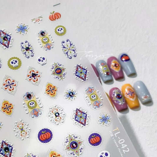 Colorful Nail Art Stickers Adhesive Sliders Bohemia Pattern Embossed Sticker Decals