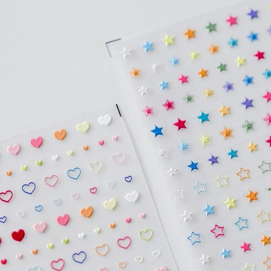 Colorful Stars Love Heart Nail Art Stickers Embossed Adhesive Sticker Decals