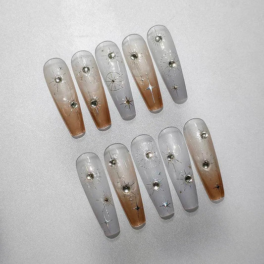 Cross Star Nail Art Stickers Gold Silver Lines With Rhinestone Adhesive Sticker Decals TL055