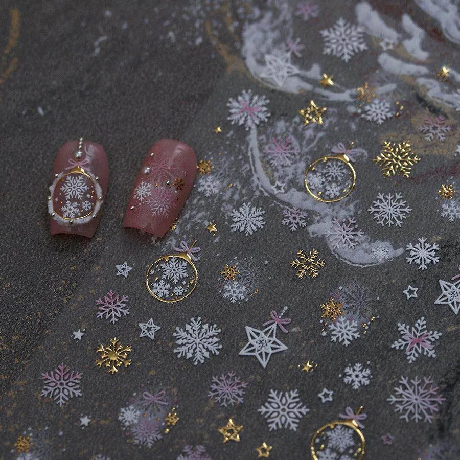 Snowflake Crystal Embossed Nails for Winter Magic