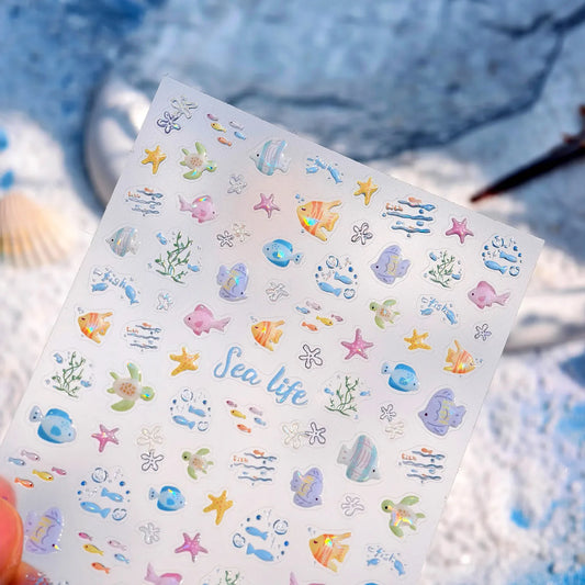 Mermaidcore Sea Life 5D Nail Stickers | Holographic Aquarium Nail Art 1167