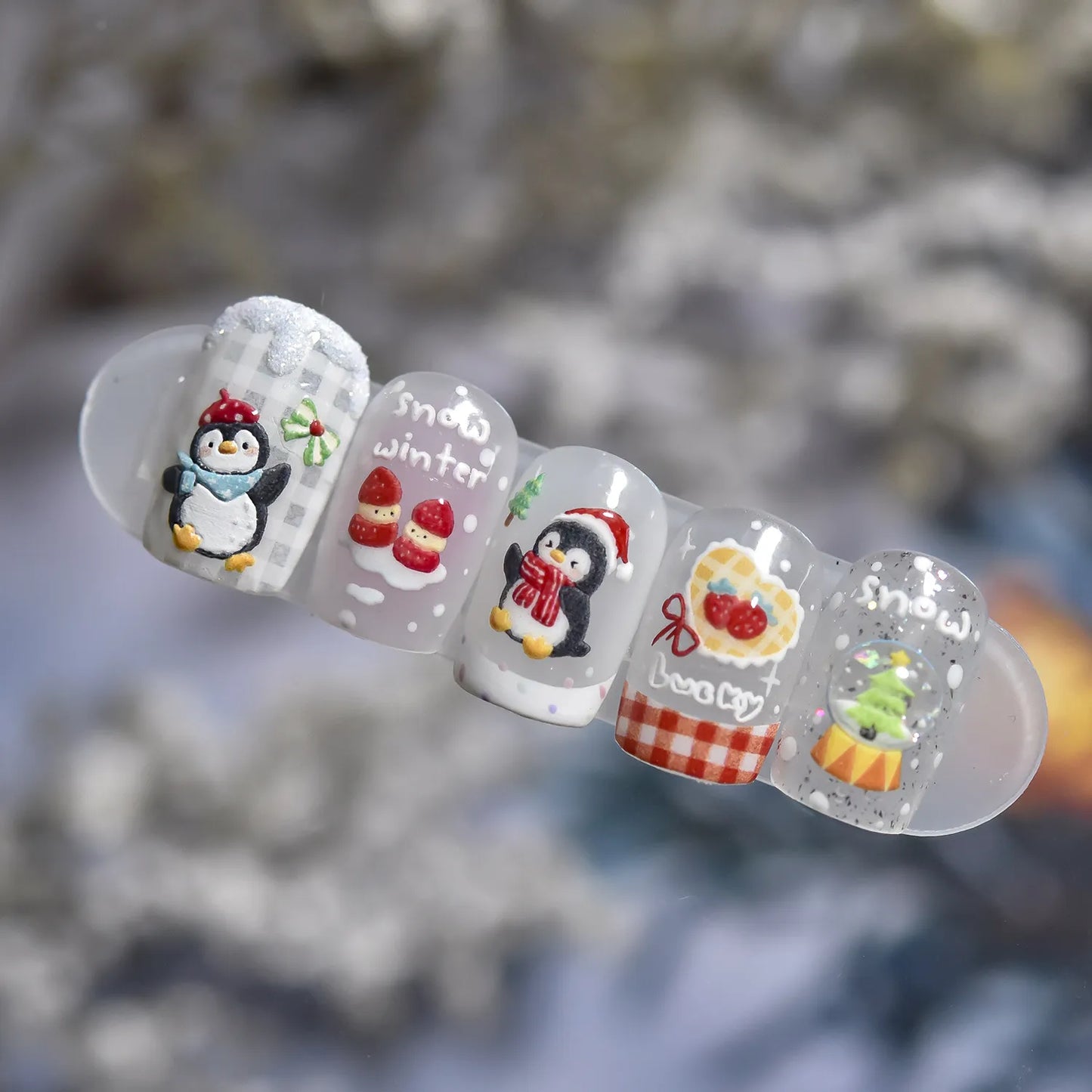 Cute 5D Embossed Penguin Christmas Nail Stickers - Winter Holiday Nail Art Decals 5245