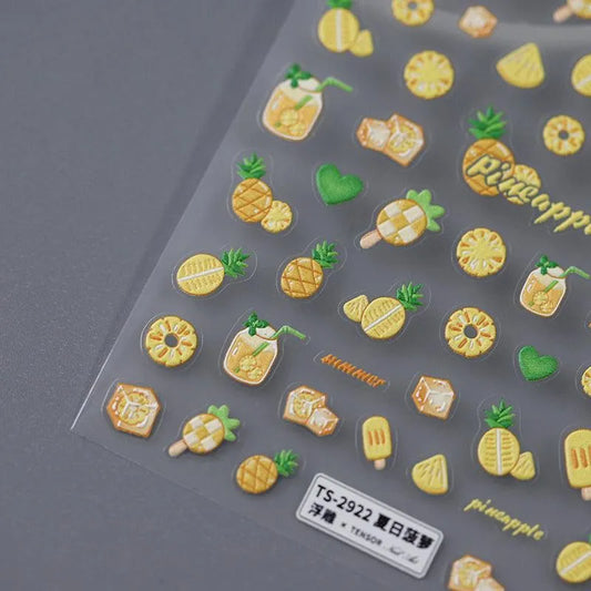 Cute 5D Pineapple Nail Stickers Juicy Summer Fruit & Tropical Nail Art Sticker Decals TS2921