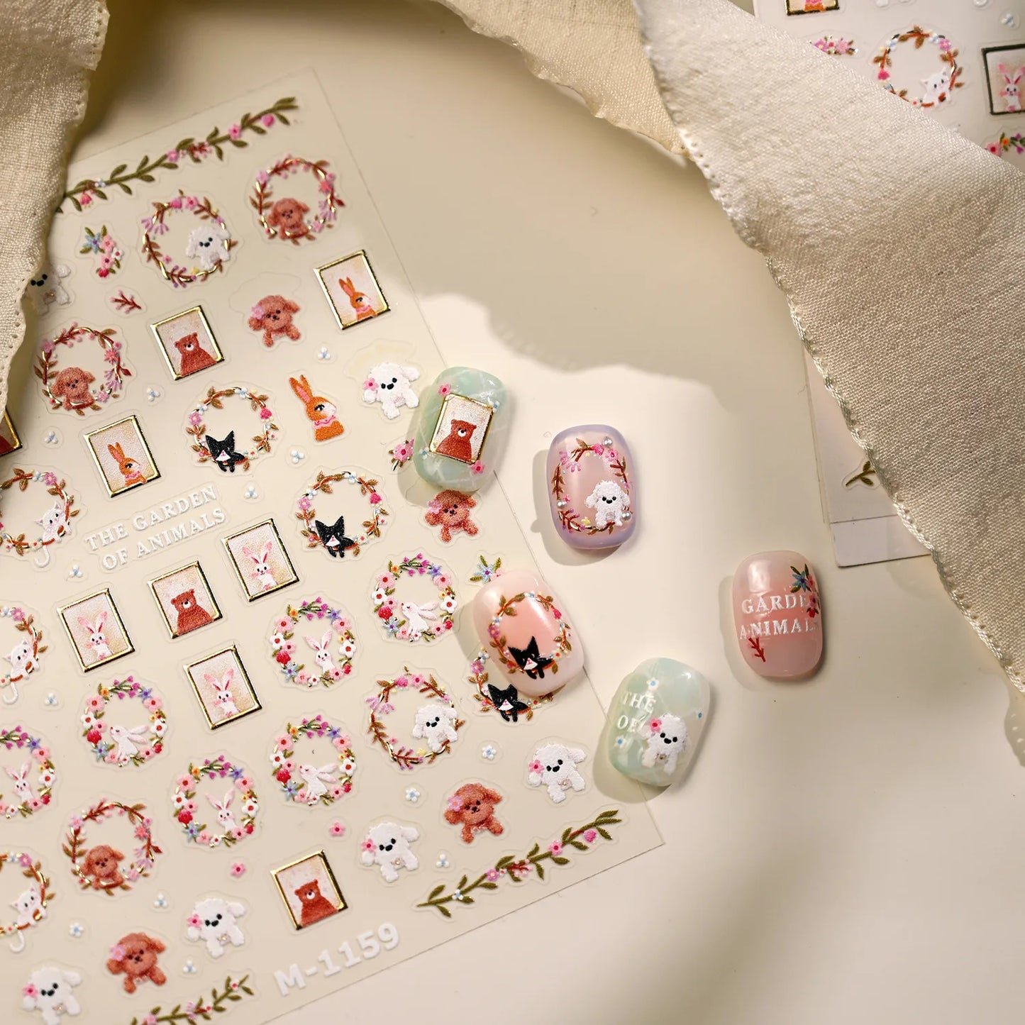 Cute Animal & Floral Nail Stickers - Pet Decals for Charming Manicures M1159