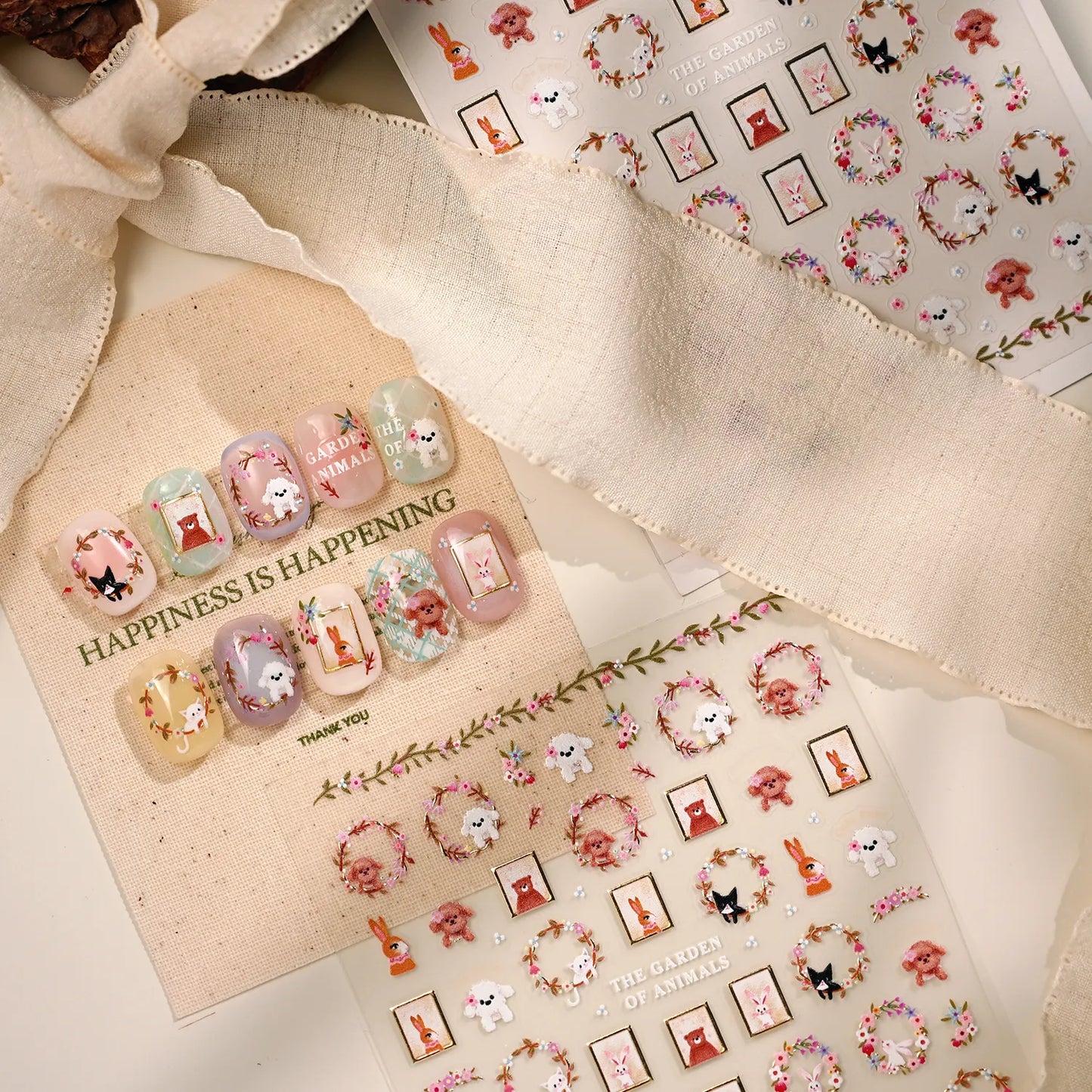 Cute Animal & Floral Nail Stickers - Pet Decals for Charming Manicures M1159